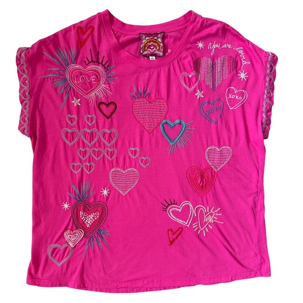 Johnny Was Amour Short Sleeve Embroidered Tee Size Large - Picture 9 of 11